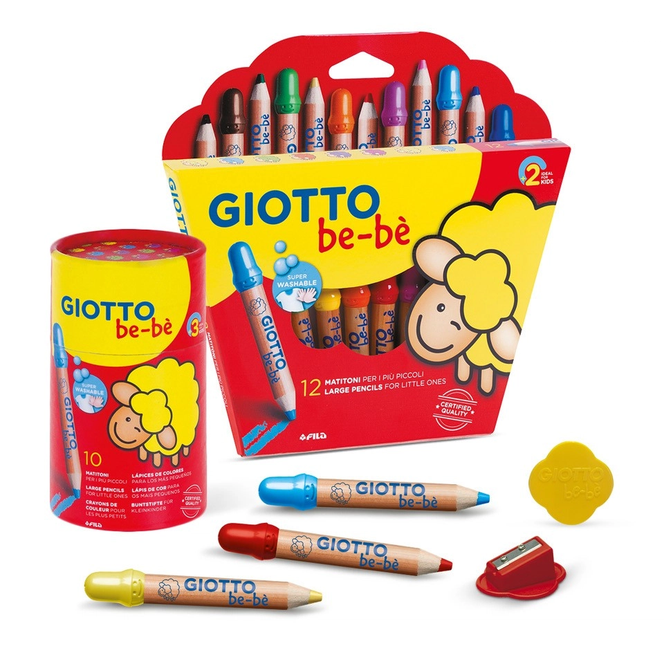 Giotto Be Be Super Large Giant Colored Pencils 12 PCS with Large Pencil  Sharpener