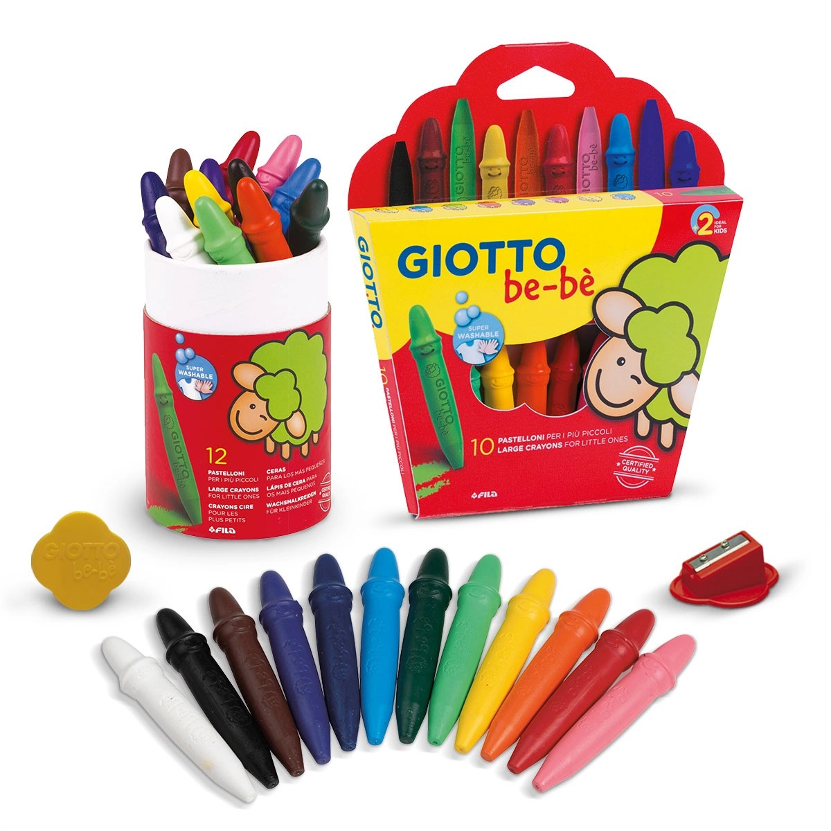 Giotto be-bè Large Wax Crayons, 10 Assorted Colours, Super-Washable, Ideal  for Children and Schools
