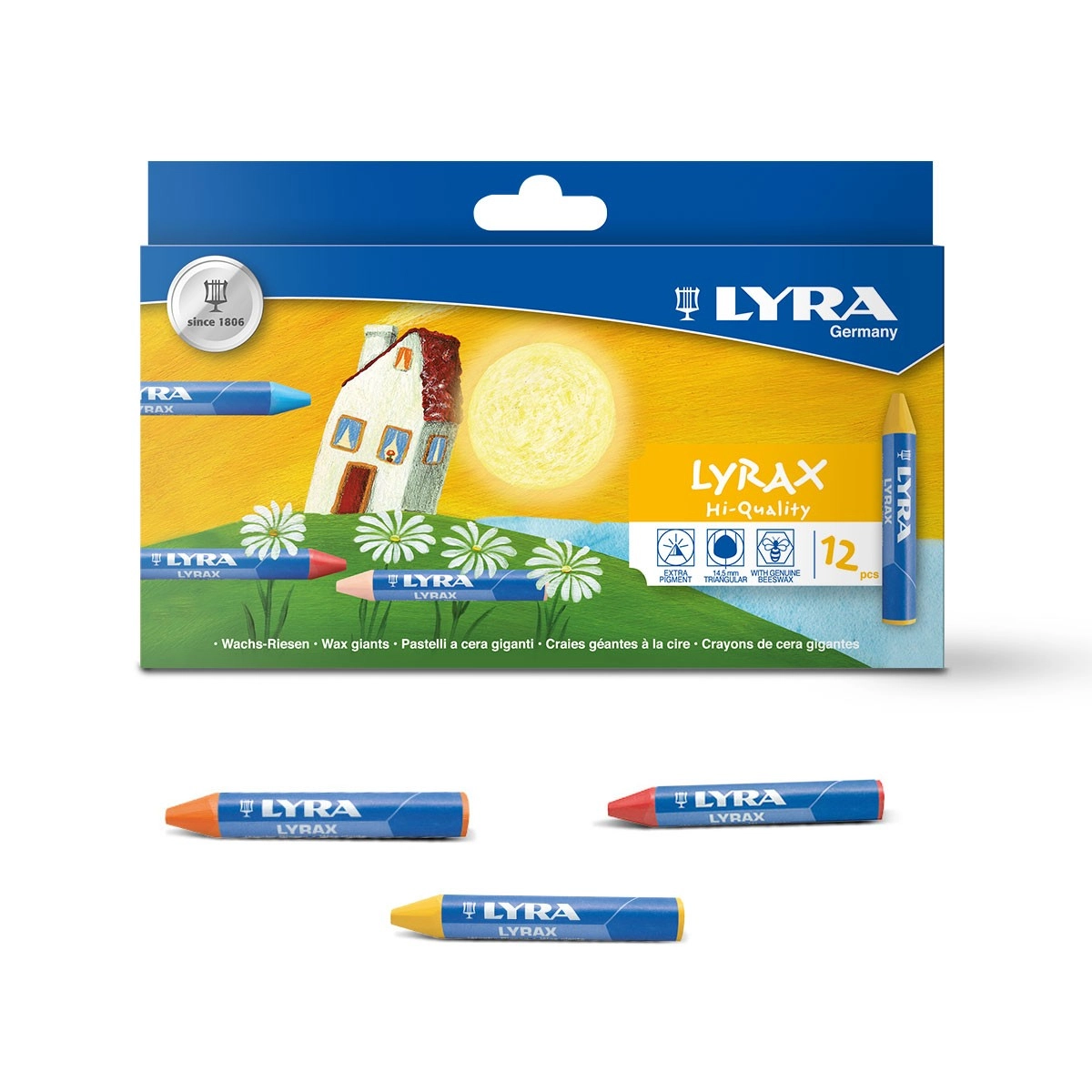 Lyra Lyrax Wax Giant Crayons are non-water-soluble and contain beeswax. The  triangular shape makes them very comfortable t…